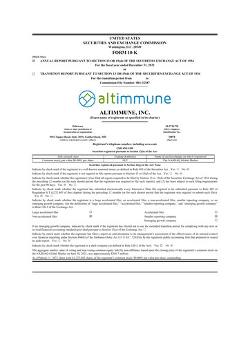 Vorschaubild Altimmune 10-K Jahresbericht 2021
