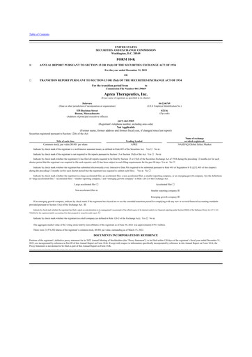 Miniature Aprea Therapeutics 10-K Rapport annuel 2021