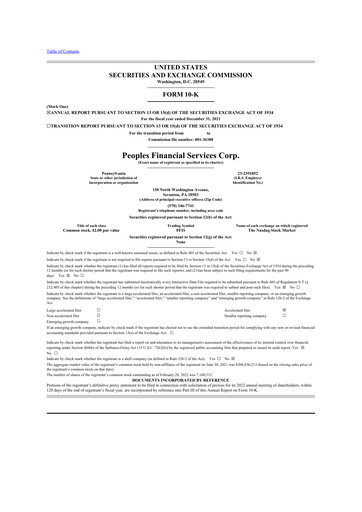 Thumbnail Peoples Financial Services 10-K Annual Report 2021