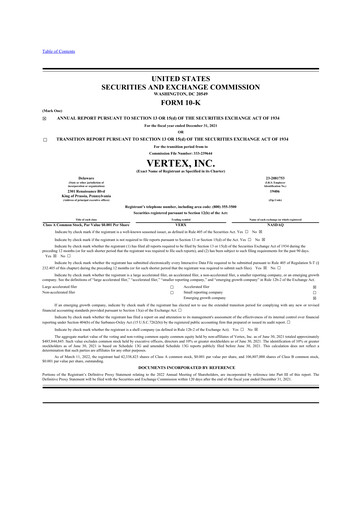 Thumbnail Vertex 10-K Annual Report 2021