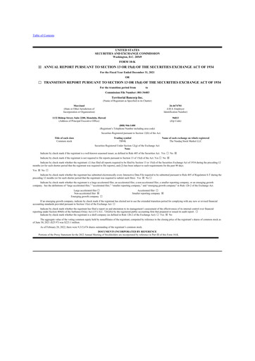 Thumbnail Territorial Bancorp
 10-K Annual Report 2021