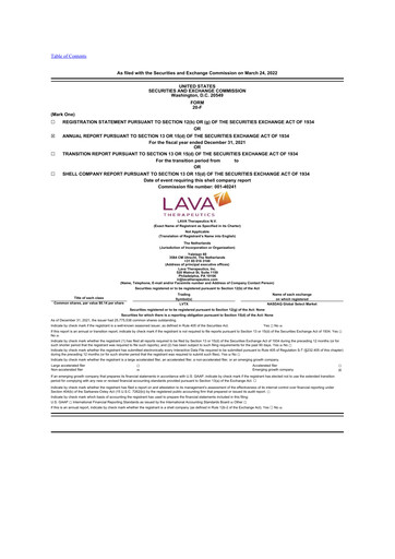 Thumbnail Lava Therapeutics 20-F Annual Report 2021