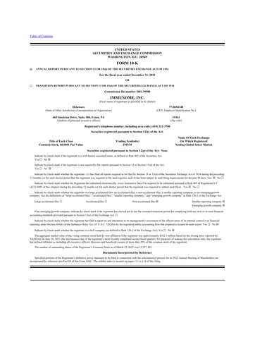 Thumbnail Immunome 10-K Annual Report 2021