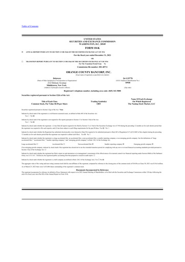 Thumbnail Orange County Bancorp 10-K Annual Report 2021