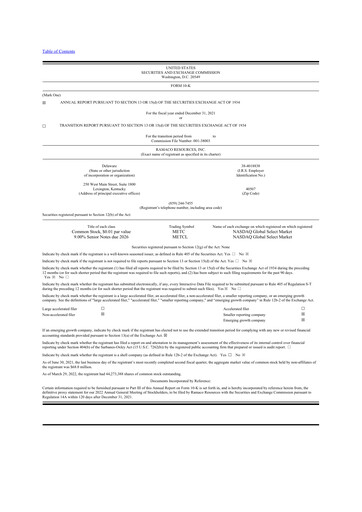 Miniature Ramaco Resources
 10-K Rapport annuel 2021