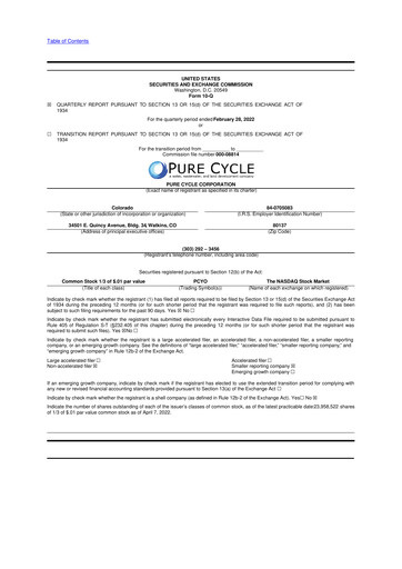Vorschaubild Pure Cycle (water) 10-Q Quartalsbericht 2022 