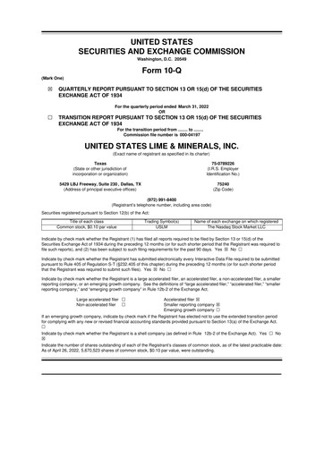 Thumbnail United States Lime & Minerals  10-Q Quarterly Report FY2022 