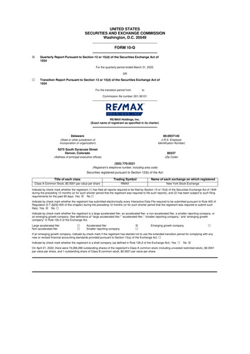 Thumbnail RE/MAX Holdings 10-Q Quarterly Report FY2022 