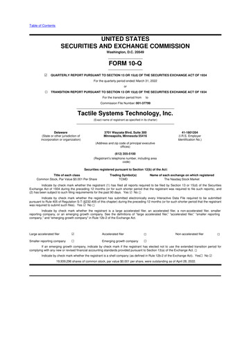 Thumbnail Tactile Medical 10-Q Quarterly Report FY2022 