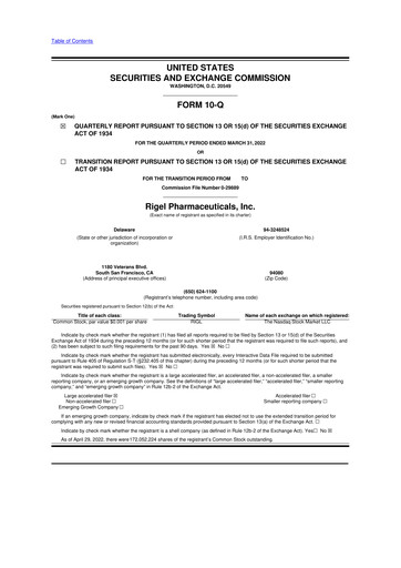 Thumbnail Rigel Pharmaceuticals 10-Q Quarterly Report FY2022 