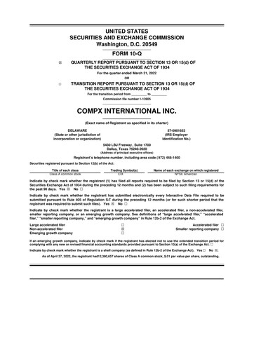 Thumbnail CompX International 10-Q Quarterly Report FY2022 