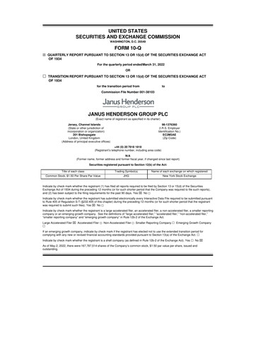 Miniature Janus Henderson
 10-Q Rapport trimestriel 2022 