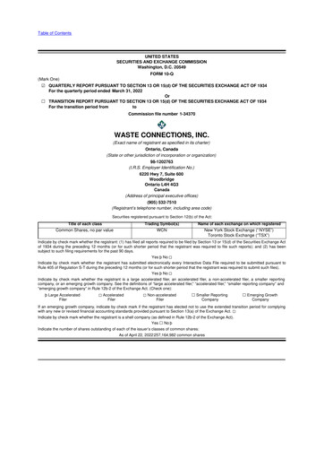 Thumbnail Waste Connections 10-Q Quarterly Report FY2022 