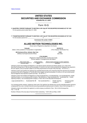 Thumbnail Allient 10-Q Quarterly Report FY2022 