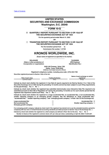 Thumbnail Kronos Worldwide 10-Q Quarterly Report FY2022 