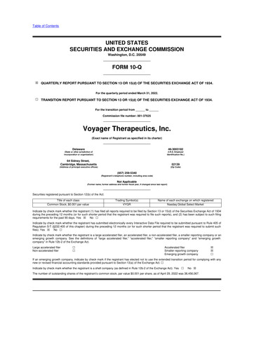 Thumbnail Voyager Therapeutics
 10-Q Quarterly Report FY2022 