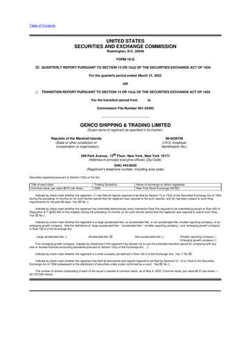 Vorschaubild Genco Shipping & Trading 10-Q Quartalsbericht 2022 