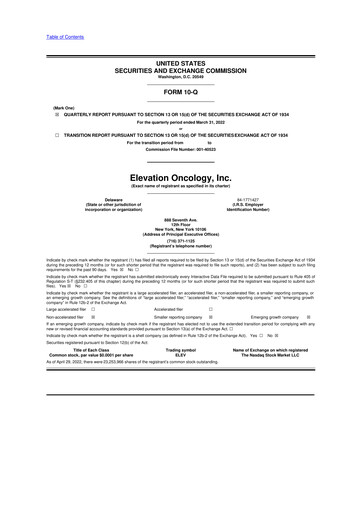 Thumbnail Elevation Oncology 10-Q Quarterly Report FY2022 