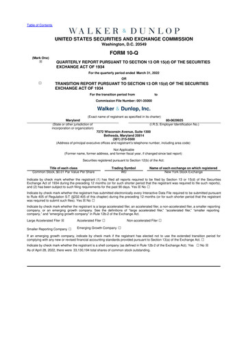 Thumbnail Walker & Dunlop

 10-Q Quarterly Report FY2022 