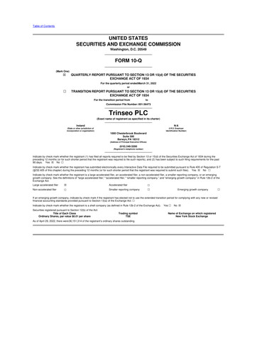 Miniature Trinseo 10-Q Rapport trimestriel 2022 