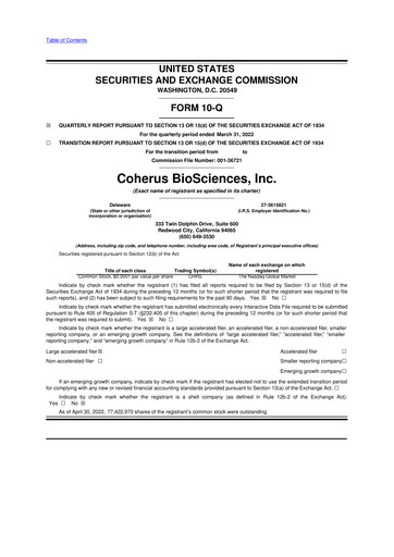 Thumbnail Coherus BioSciences
 10-Q Quarterly Report FY2022 