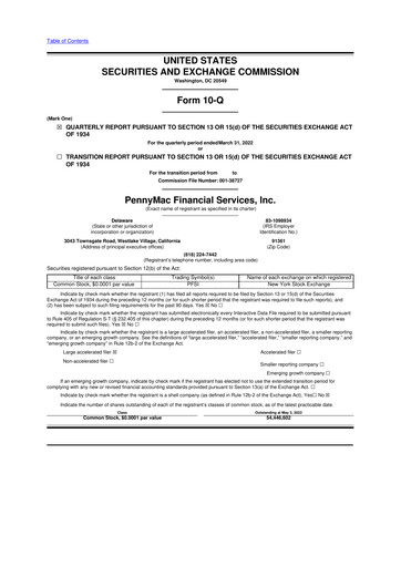 Miniature PennyMac Financial Services 10-Q Rapport trimestriel 2022 