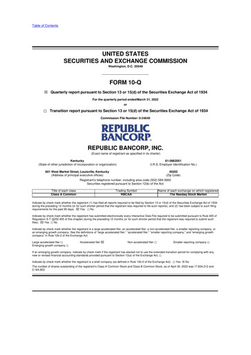 Thumbnail Republic Bank 10-Q Quarterly Report FY2022 