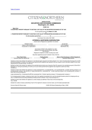 Thumbnail Citizens & Northern Corp 10-Q Quarterly Report FY2022 