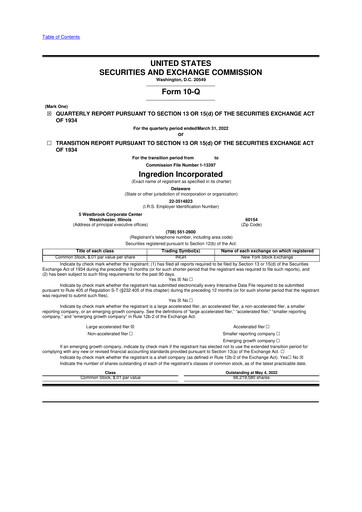 Thumbnail Ingredion 10-Q Quarterly Report FY2022 