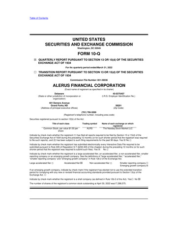Thumbnail Alerus Financial 10-Q Quarterly Report FY2022 