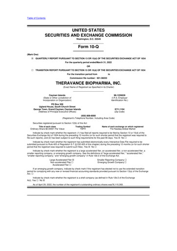 Vorschaubild Theravance Biopharma
 10-Q Quartalsbericht 2022 