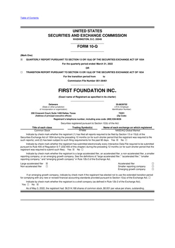 Thumbnail First Foundation
 10-Q Quarterly Report FY2022 