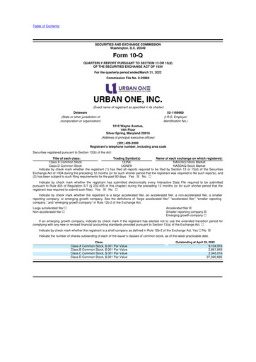 Thumbnail Urban One
 10-Q Quarterly Report FY2022 