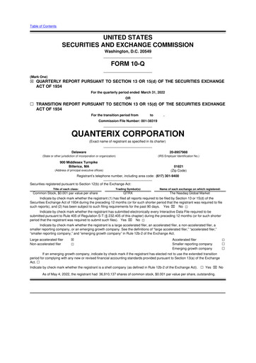 Miniature Quanterix 10-Q Rapport trimestriel 2022 