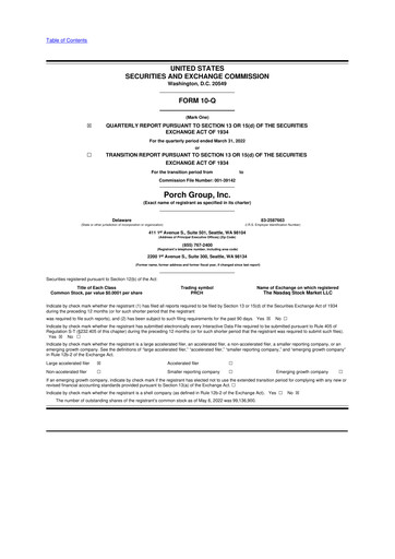 Vorschaubild Porch Group 10-Q Quartalsbericht 2022 