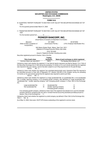 Thumbnail Pioneer Bancorp 10-Q Quarterly Report FY2022 