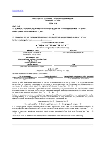 Thumbnail Consolidated Water 10-Q Quarterly Report FY2022 