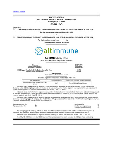 Thumbnail Altimmune 10-Q Quarterly Report FY2022 
