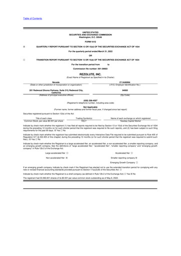 Thumbnail Rezolute 10-Q Quarterly Report FY2022 