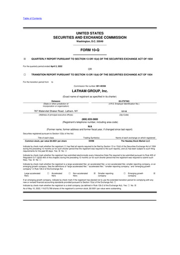 Vorschaubild Latham Group 10-Q Quartalsbericht 2022 