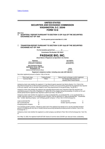 Thumbnail Passage Bio 10-Q Quarterly Report FY2022 