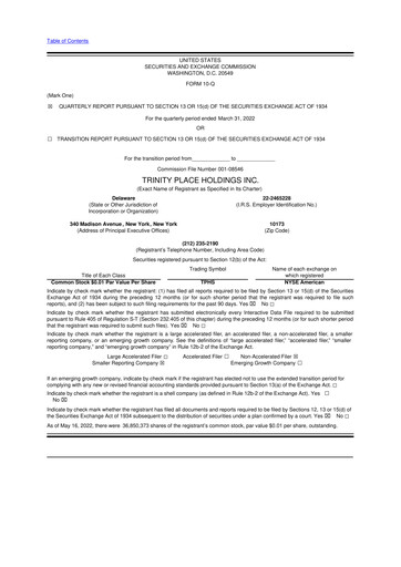 Thumbnail Trinity Place Holdings
 10-Q Quarterly Report FY2022 