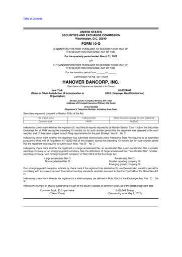 Miniature Hanover Bancorp 10-Q Rapport trimestriel 2022 