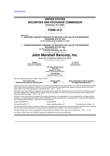 Thumbnail John Marshall Bancorp 10-Q Quarterly Report FY2022 