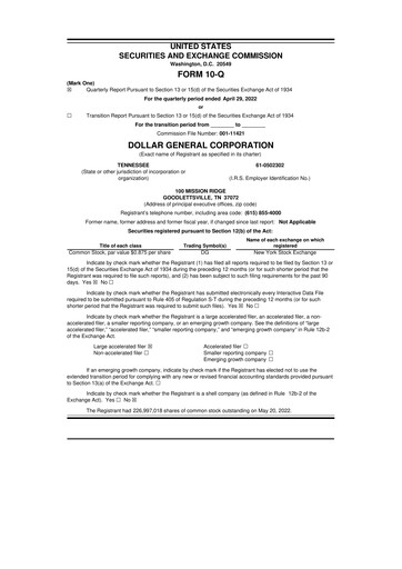 Miniature Dollar General 10-Q Rapport trimestriel 2022 