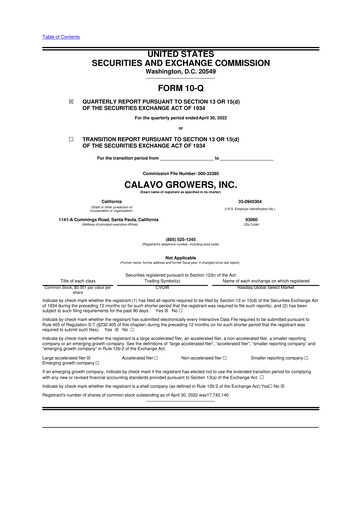Thumbnail Calavo Growers
 10-Q Quarterly Report FY2022 