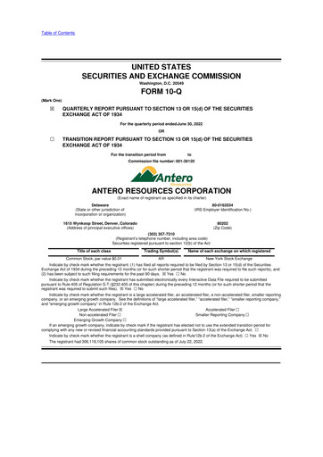 Thumbnail Antero Resources
 10-Q Quarterly Report FY2022 