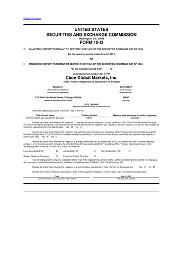 Thumbnail Cboe Global Markets 10-Q Quarterly Report FY2022 