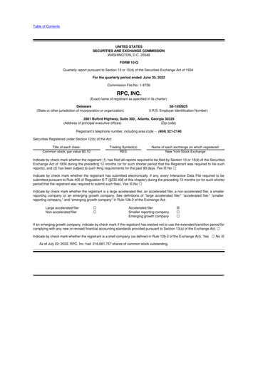 Thumbnail RPC, Inc. 10-Q Quarterly Report FY2022 