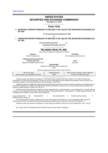 Thumbnail Teladoc Health
 10-Q Quarterly Report FY2022 